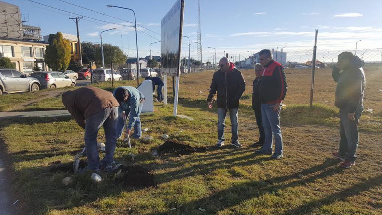 ATE, se encuentran embelleciendo el espacio verde donde esta ubicado el monolito en memoria del Compañero "Victor Choque"